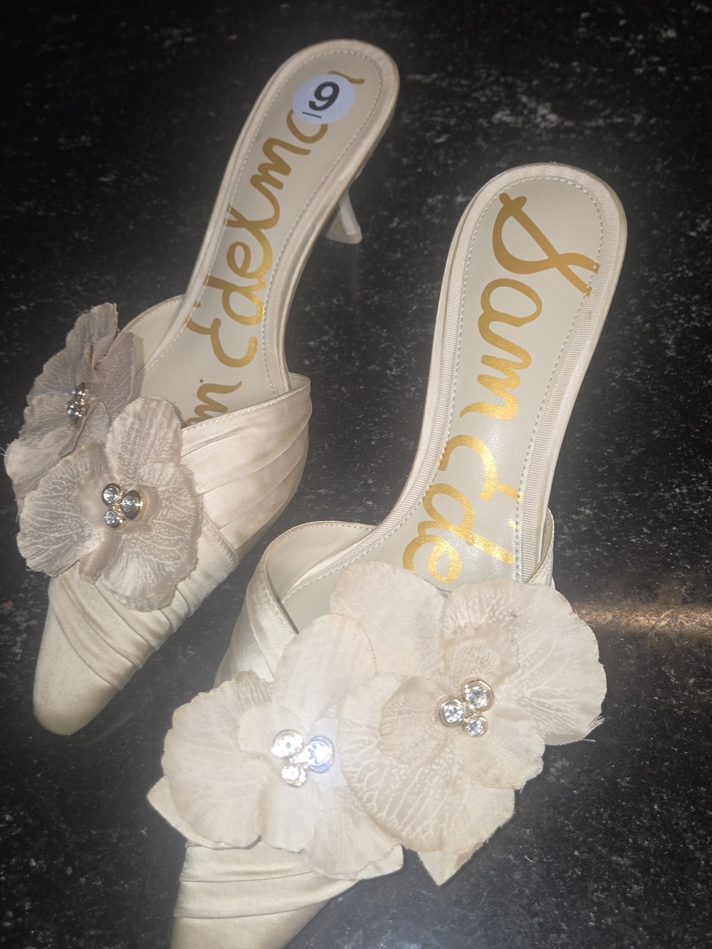Sam Edelman Cream Floral Pointed-Toe Mule Heels